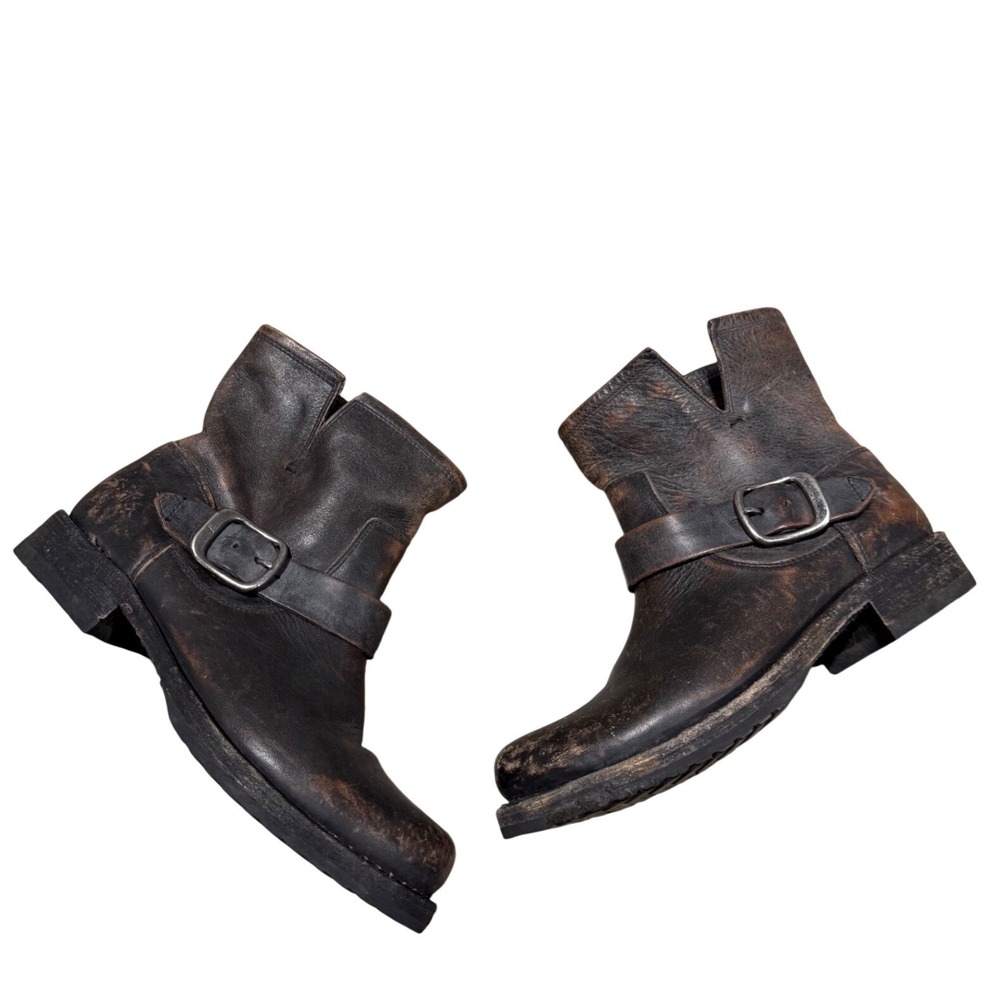 Frye Tyler Engineer Black Distressed Leather Ankle Moto Boots Size 6.5